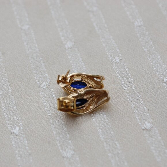 Blue Sapphire and Diamond 10k Gold Earrings - Picture 11 of 15